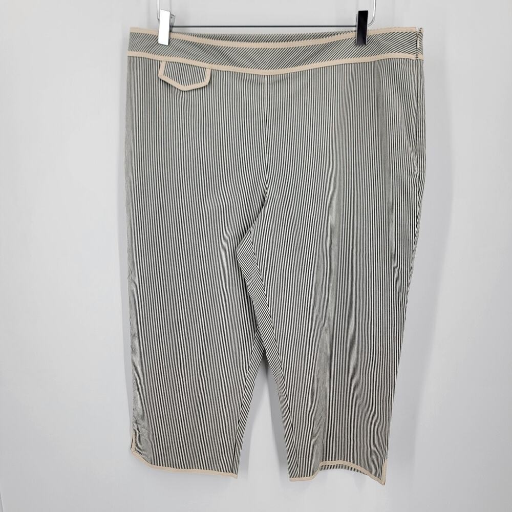 Talbots Petites Capri Pants Womens 16P Stripe Gray White Side Zip Preppy Coastal